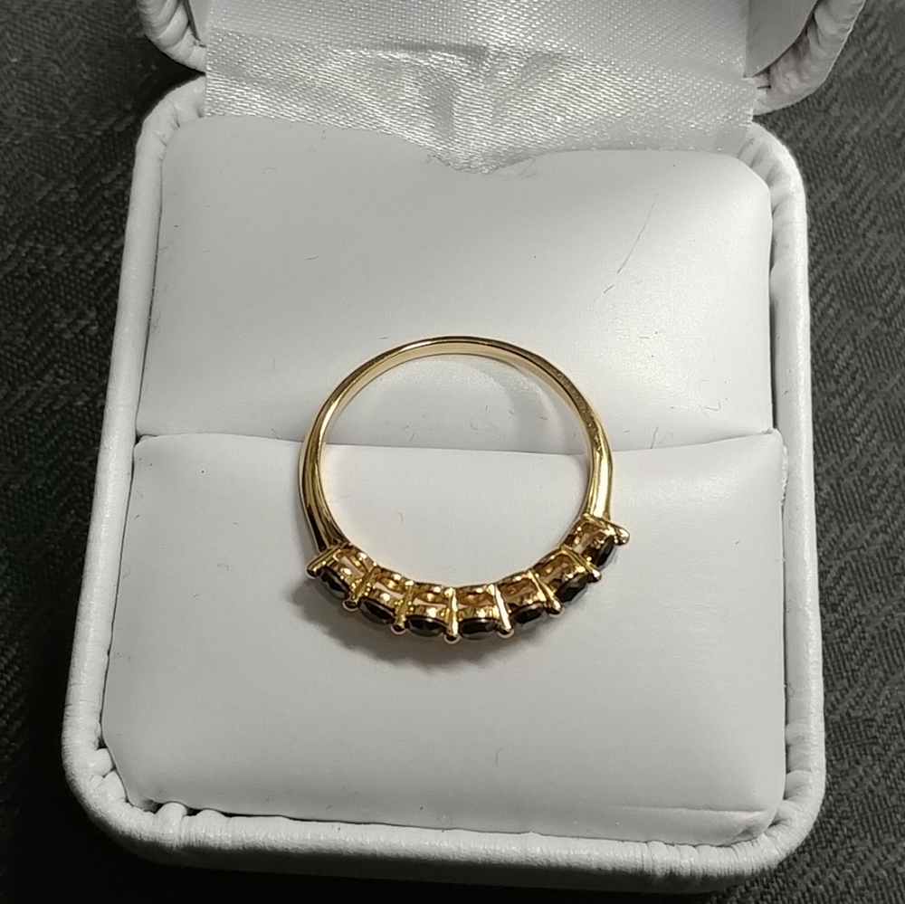 .50 ct. Black Diamond Band 14K Yellow Gold Ring Seven Round Stones Size 7 - Picture 2 of 16
